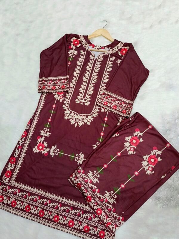 Maroon Micro Stretch Soft Silk Two Piece