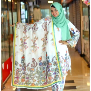 Premium Micro Soft Silk White Three Piece