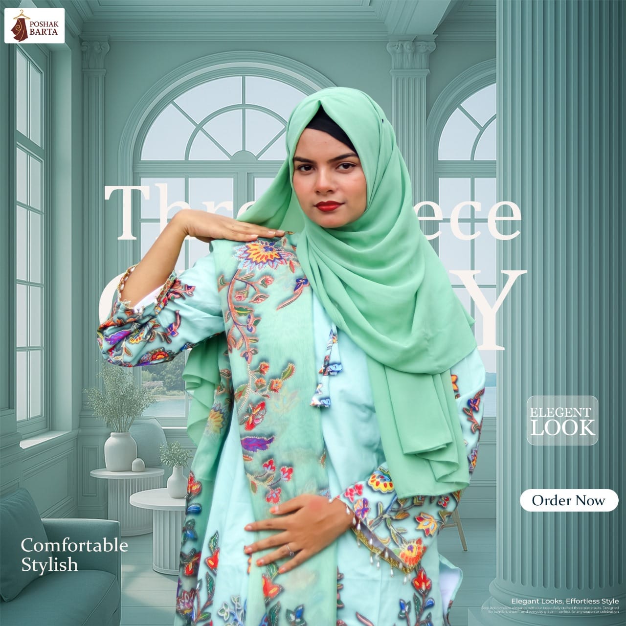 Mint Green Premium Micro Soft Silk Three Piece Dress for Women in Bangladesh